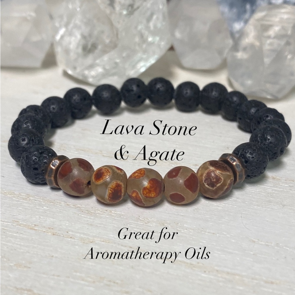 2/$30 - Lava Stone & Agate Natural Stone Bracelet - Unisex - 8mm